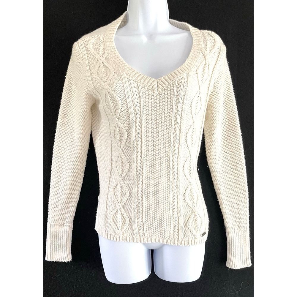 Hollister Preppy Ivy League Cable Knit Sweater Creme XS Light Academia Coastal